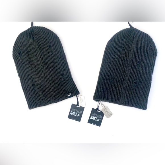 William Rast Justin Timberlake Charcoal Distressed Beanie Hat One Size - 2 Count - Picture 3 of 3